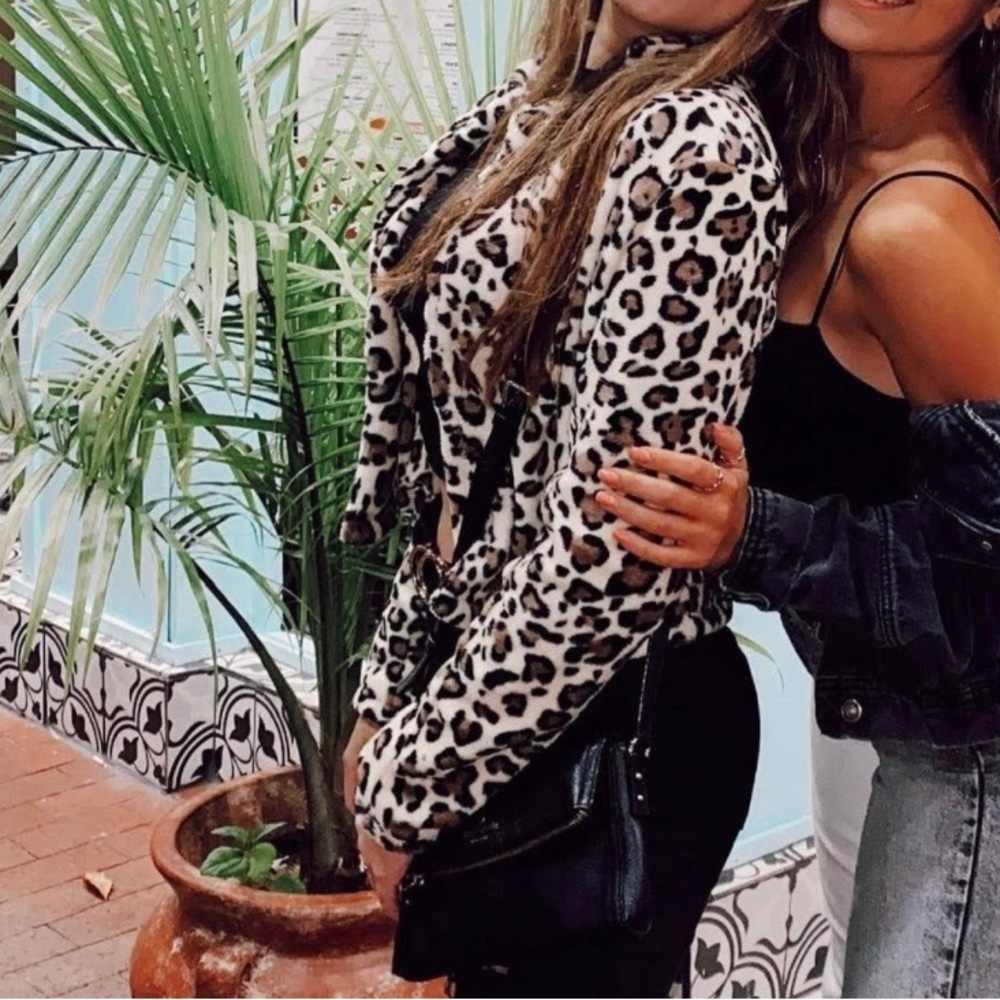 leopard print fuzzy long sleeve open jacket